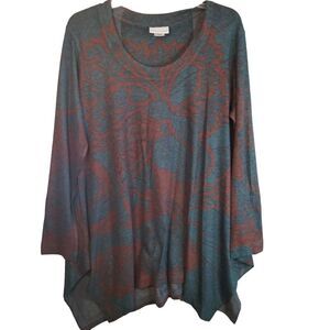 Soft Surroundings Womens‎ Large Renaissance Top Made USA Blue Rust Draped Knit